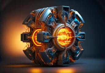 Nuclear fusion reactor cyberpunk concept. Futuristic technology. Generative AI