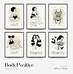 Feminism body positive poster template, wall art with minimalistic female figure, love to own figure, female freedom, girl power isolated vector illustration. Abstract body Art design for print, cover