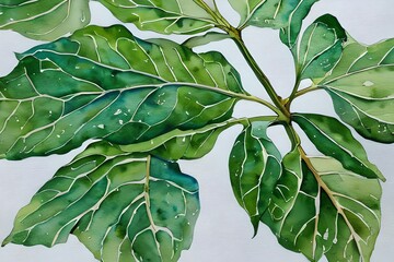 Fototapeta na wymiar A watercolor botanical leaf branch. Generative AI