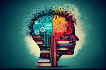 head with gears and books - knowledge