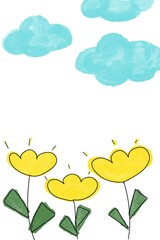 Иллюстрация без названияcute watercolored flowers with clouds, cute cartoon