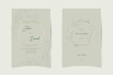 Wedding Invitation, sage green, floral invitation design, RSVP modern card Design, Hand drawn botanical leaf greenery branches decorative elegant rustic template