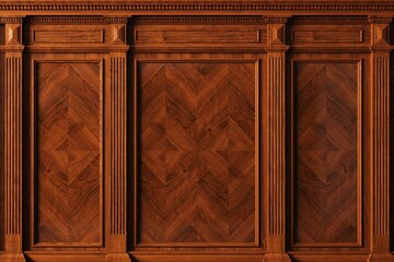 Classic wall with vintage mahogany wood panels