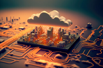 	
Cloud computing technology concept. Futuristic illustration AI generated	
