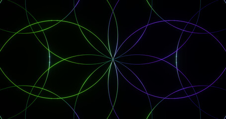 Render with decorative purple and green hoops background