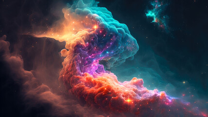 Obraz na płótnie Canvas Glowing mysterious universe background. Colorful nebular galaxy illustration. Generative ai 