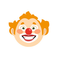 Smiling face of clown vector illustration. Facial expression of cartoon character with eye and mouth makeup isolated on white background. Emotions, circus concept