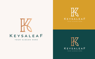 Initial K letter Leaf Luxury Elegant Logo Design Vector