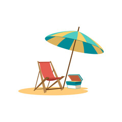 Drawing of lounger and umbrella on white background. Beach travel vector illustration. Summer, traveling, holidays concept