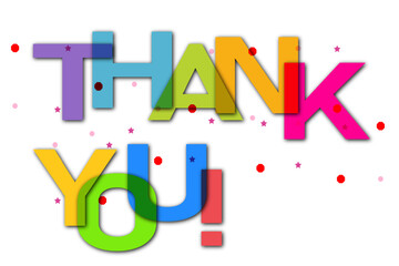 Colorful lettering Thank you with shadow on white background