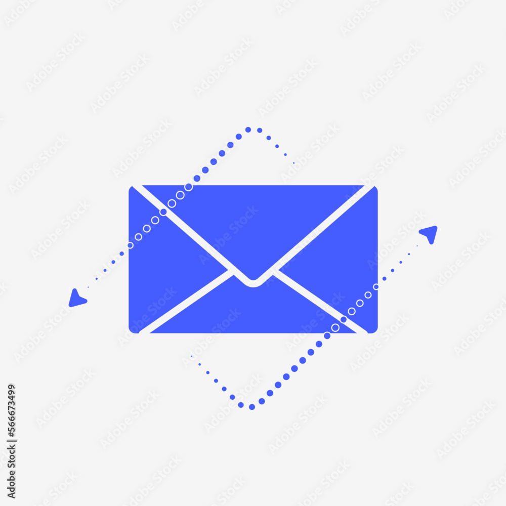 Poster email envelope surrounded by two curving arrows, creating a dynamic composition. envelope represents