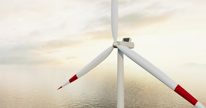 Wind turbine's propellers spinning. Green electric energy production. Technology and energy related 3d concept animation.
