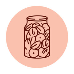 Pickled apricots in a jar color line icon.