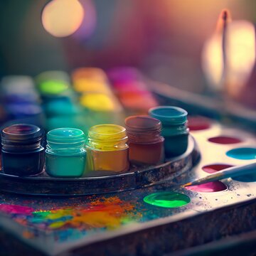 Painting Colors Pallet Drawing Photo Realistic. Generative Ai