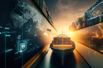 The freight forwarding companies of the future and their customers will bring together multi-sector deliveries. Logistics solutions from the future in the image created with the help of AI. 