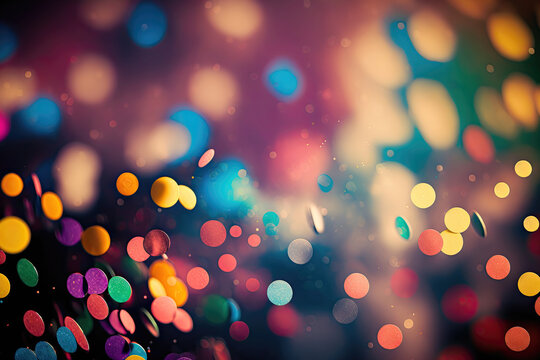 Colorful confetti in front of colorful background with bokeh for carnival. Generative AI