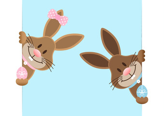 2 Osterhasen Mädchen & Junge Groß Ostereier Banner Innen Himmel