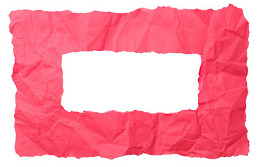 Red crumpled texture paper frame with torn edges for page background template or web banner isolated on white background
