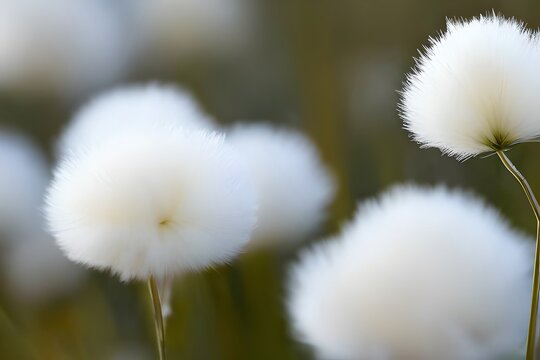 An image of white cottongrass flowers in the snow. Generative AI