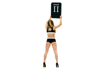 ring girl show sign with number round during fight