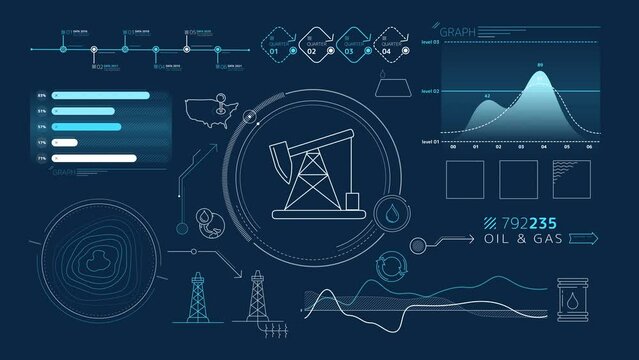 Animated infographics on the theme of oil production.