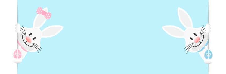 2 Weiße Osterhasen Mädchen und Junge Ostereier Banner Innen Himmel