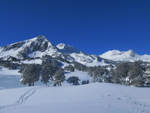 paysage de montagne dans les Pyr&eacute;n&eacute;es orientales en hiver P&eacute;ric