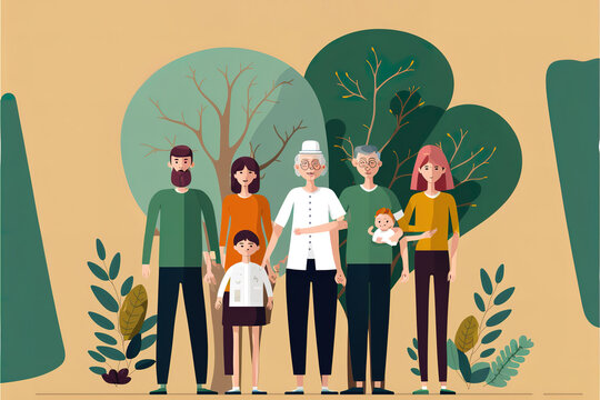 Multi Generation Family Paper, Family Wellness, Health Insurance Concept. Generative AI