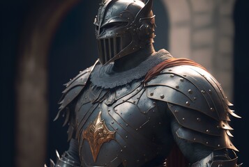 fantasy knight, full body, medium dragon style armor. generative ai