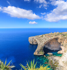 Blue Grotto in Malta.  The sea cave is located near Wied iż-Żurrieq south of Żurrieq in the...