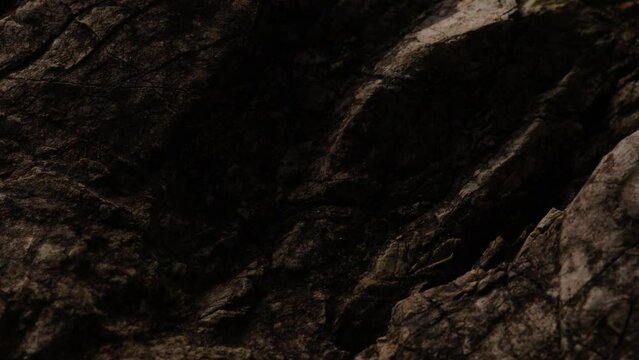 stone texture close-up. macro shot of a rock. dark brown mineral. High quality 4k footage