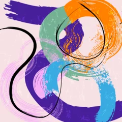 Zelfklevend Fotobehang abstract colorful background composition, illustration, with lines, waves, circle, paint strokes and splashes © Kirsten Hinte