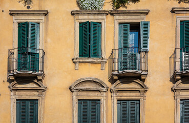 Fototapeta na wymiar Facade of the 19th-century building in the historic centre of Verona,Piazza Pradaval - Verona,Veneto province,northern Italy, Europe