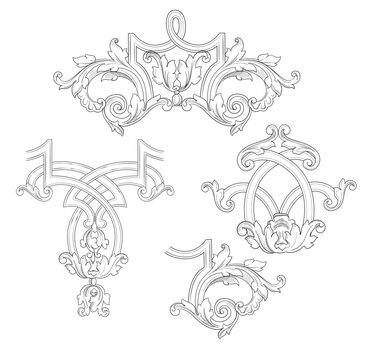 Vector vintage baroque engraving floral scroll filigree design  acanthus pattern element 