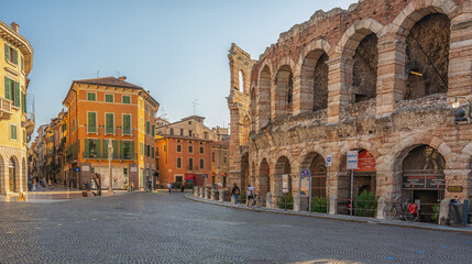 Verona city -  Square Piazza Bra with the famous Roman amphitheatre (Arena di Verona) - Veneto...