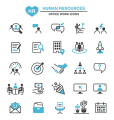 HR human resources goals icon set - vector duotone icons with editable stroke