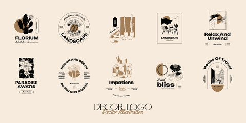 Landscape, interior, home decor, garden logo template illustration for branding