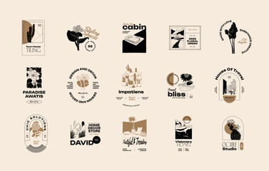 Landscape, interior, home decor, garden logo template illustration for branding