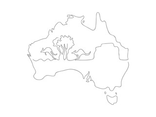australia, one line, map, vector, illustration, continuous, line, drawing, 