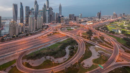 Dubai Marina highway intersection spaghetti junction day to night