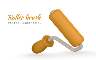 3d realistic roller brush in cartoon style. Vector illustration