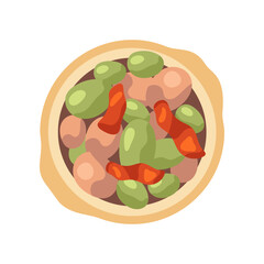 Top view of plate with baked vegetables isolated on white background. Food for Thanksgiving dinner vector illustration. Harvesting, cuisine, food concept