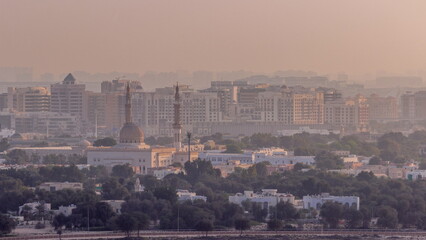 Fototapeta na wymiar Aerial view of mosque and neighbourhood Deira on a background . Dubai, United Arab Emirates