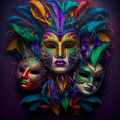 Mardi Gras sequined mask, decorated with feathers.