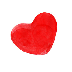 Red watercolor heart, valentine. Graphic isolated drawing of a red heart. A template for holiday decoration. Valentine's Day, wedding, love and family. A declaration of love.