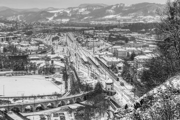 Decin, Czechia - December 12, 2022: train station in winter