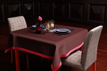 Romantic dinner in restaurant. 3dRender