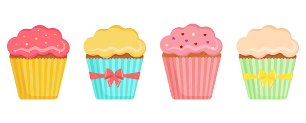Colorful muffin collection. Vector illustration.