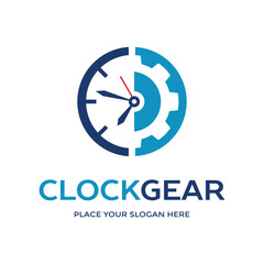 Clock gear vector logo template. This design minimalist and modern. Suitable for time management business.