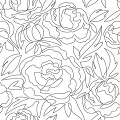 Vector seamless pattern. Floral ornament. Decorative wallpaper flowers on a white background. Decoration for a postcard. Floral pattern for wedding invitation. Black line pattern on white background